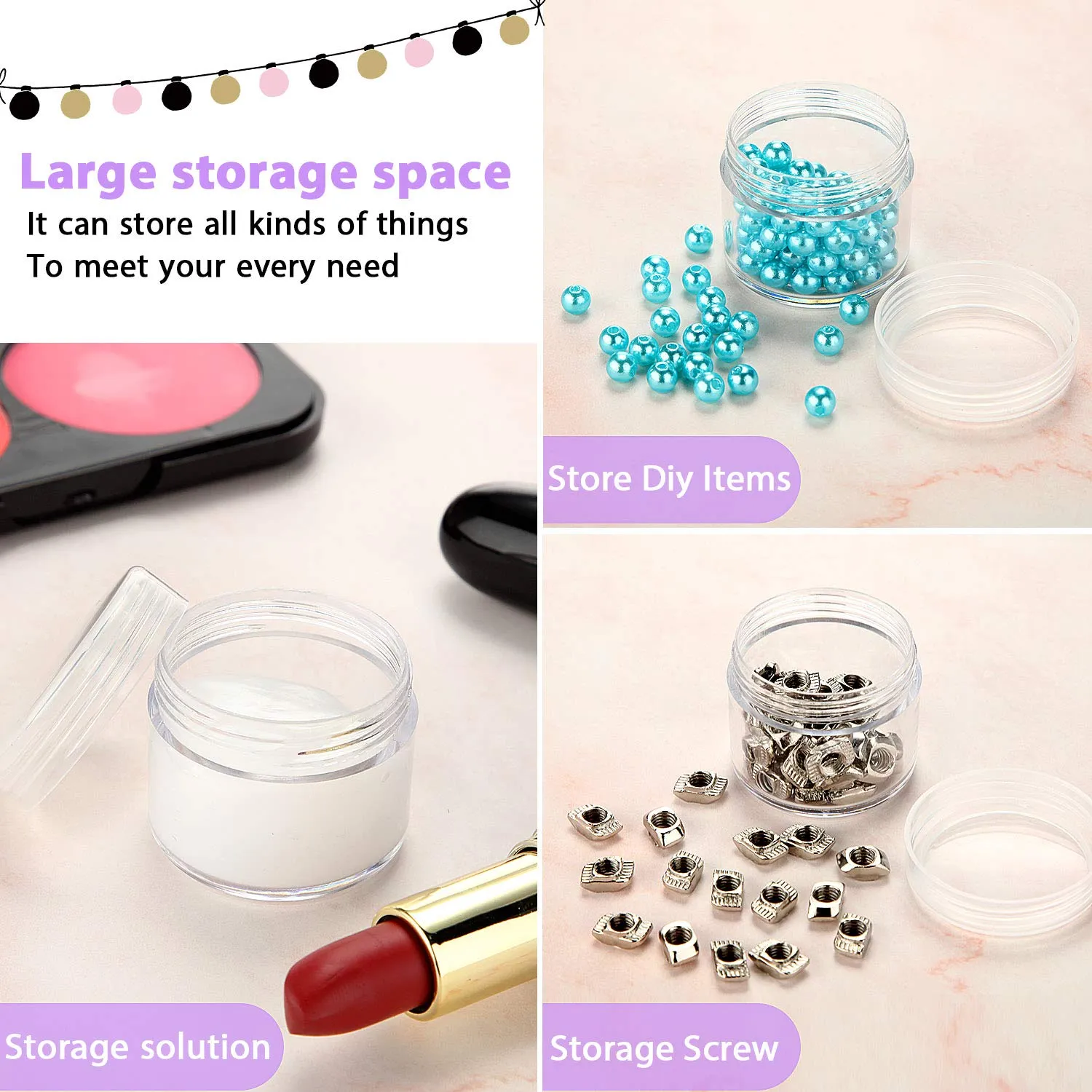 50 Pieces 20g Empty Clear Plastic Pot Jars with Lids Round Cosmetic Sample Containers Mini Travel Jars for Storage of Creams Lipsticks Ear Studs
