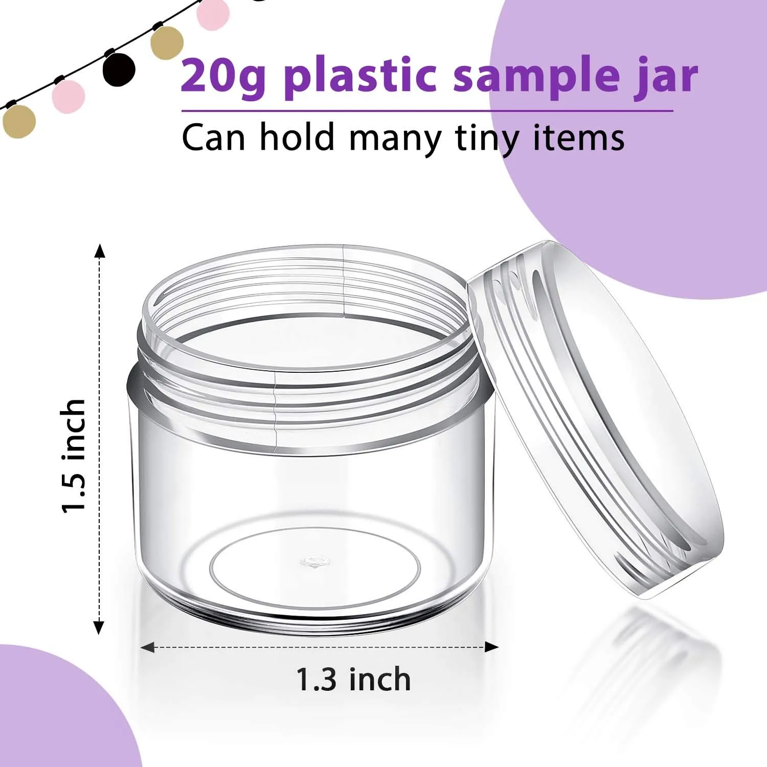 50 Pieces 20g Empty Clear Plastic Pot Jars with Lids Round Cosmetic Sample Containers Mini Travel Jars for Storage of Creams Lipsticks Ear Studs