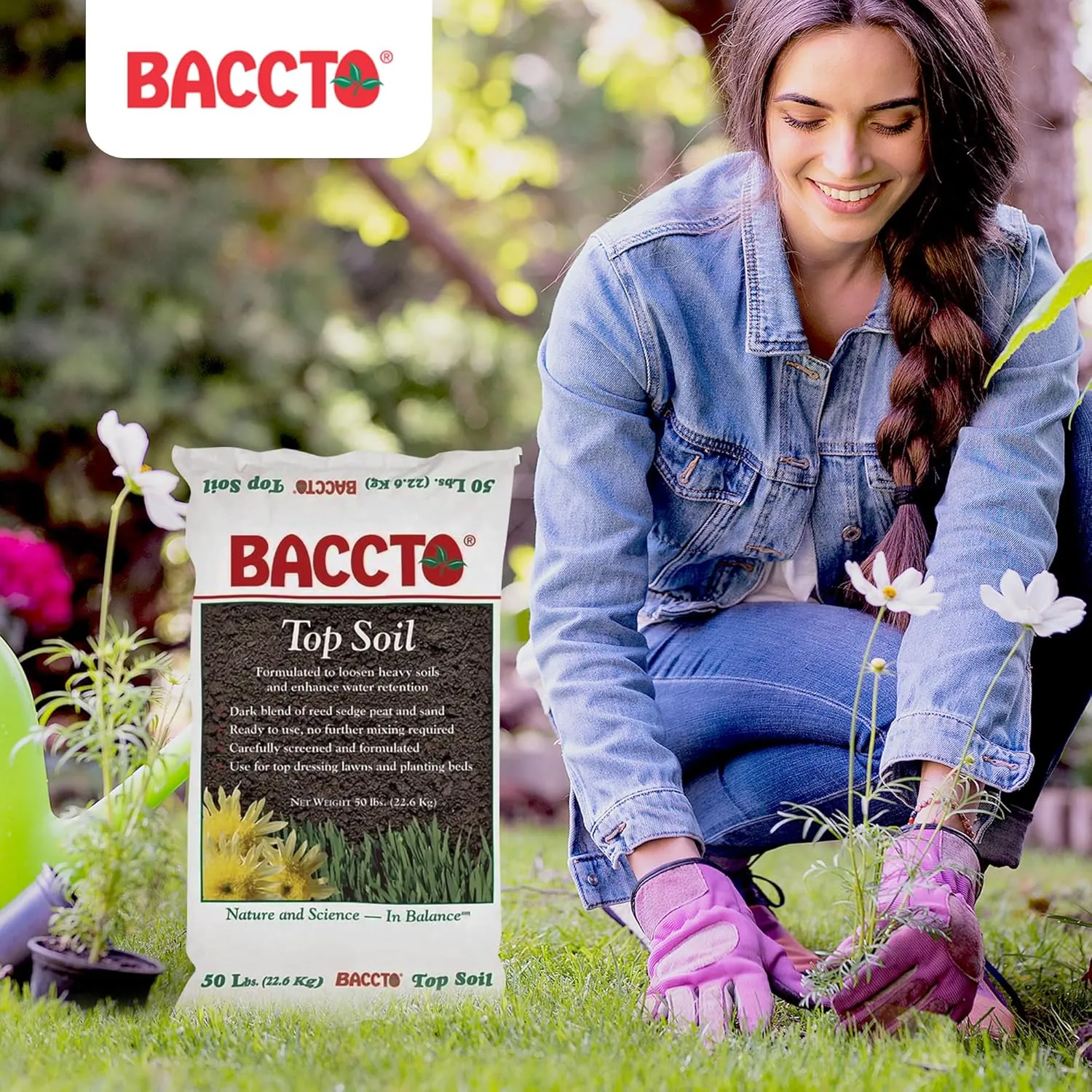 50 Pound Baccto Top Soil for Lawns, Gardens, and Raised Planting Beds with Reed Sedge, Peat, and Sand, (4 Pack)