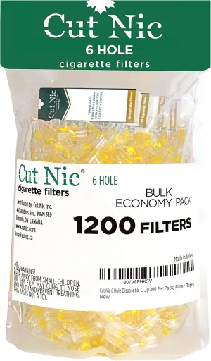 6 Hole Disposable Cigarette Filters - Bulk Economy Pack (1200 Per Pack) Including 4 Travel Cases