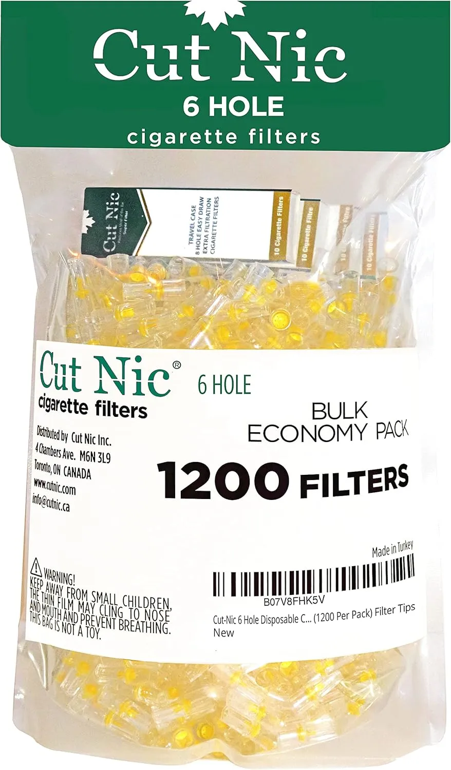 6 Hole Disposable Cigarette Filters - Bulk Economy Pack (1200 Per Pack) Including 4 Travel Cases
