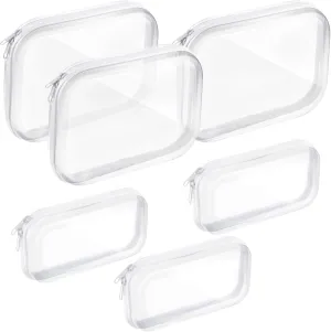 6 Pcs White Clear Hard Zipper Case, Hard Plastic Storage Organizer Portable Box Transparent Cases for Snacks, Travel Necessities (Medium, Small)
