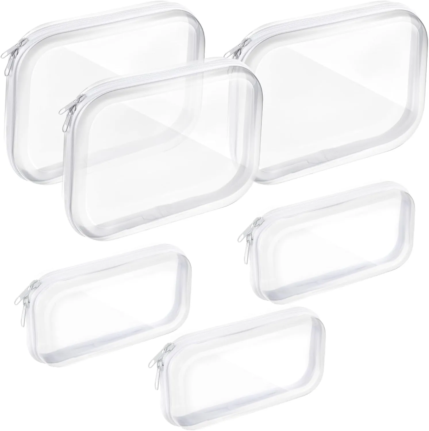 6 Pcs White Clear Hard Zipper Case, Hard Plastic Storage Organizer Portable Box Transparent Cases for Snacks, Travel Necessities (Medium, Small)