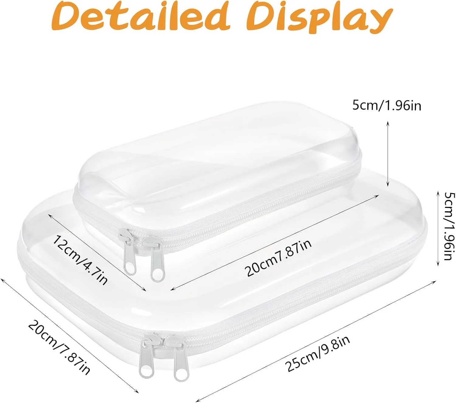 6 Pcs White Clear Hard Zipper Case, Hard Plastic Storage Organizer Portable Box Transparent Cases for Snacks, Travel Necessities (Medium, Small)