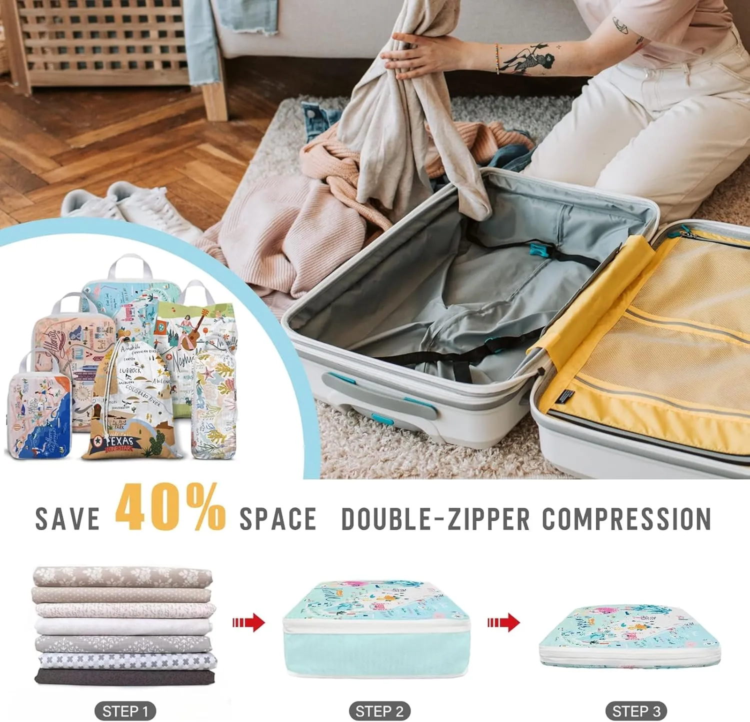 6 Set Compression Packing Cubes Compressed Storage Bags for Carry on Suitcases Packaging Luggage Bags Organizers for Travel