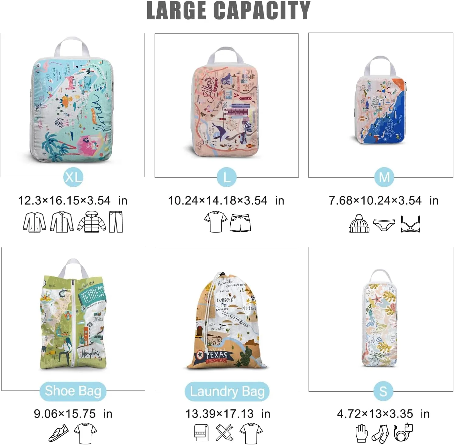 6 Set Compression Packing Cubes Compressed Storage Bags for Carry on Suitcases Packaging Luggage Bags Organizers for Travel