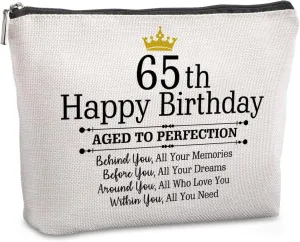 65th Birthday Gift: Travel Zipper Makeup Bag for Women - Mom, Grandmother, Aunt, Friend