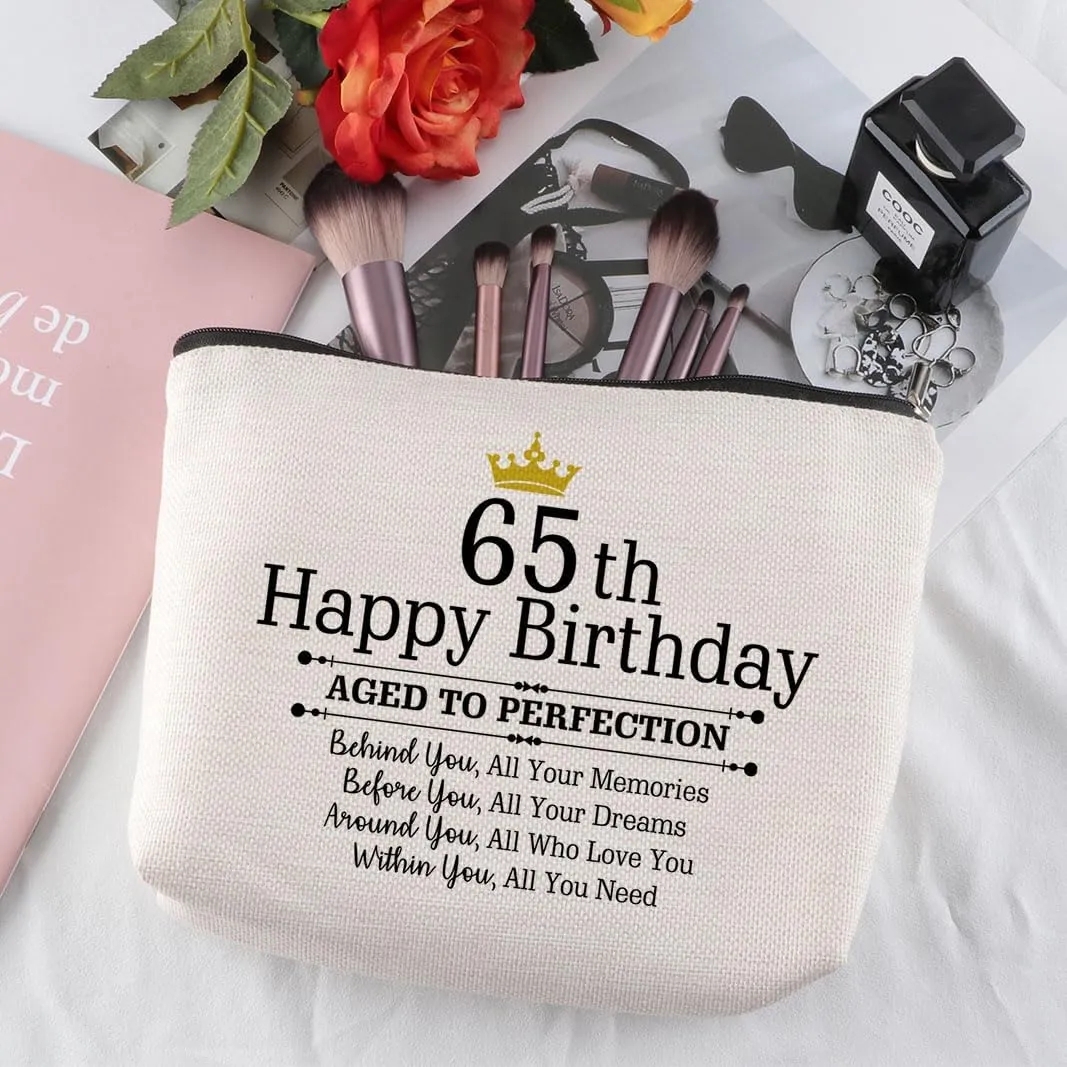 65th Birthday Gift: Travel Zipper Makeup Bag for Women - Mom, Grandmother, Aunt, Friend