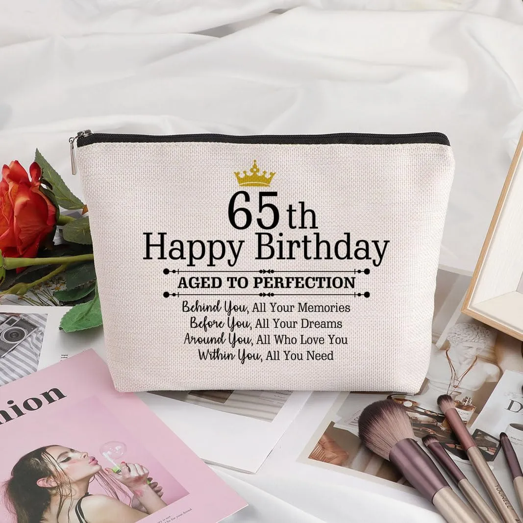 65th Birthday Gift: Travel Zipper Makeup Bag for Women - Mom, Grandmother, Aunt, Friend