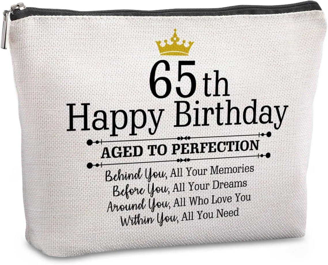 65th Birthday Gift: Travel Zipper Makeup Bag for Women - Mom, Grandmother, Aunt, Friend