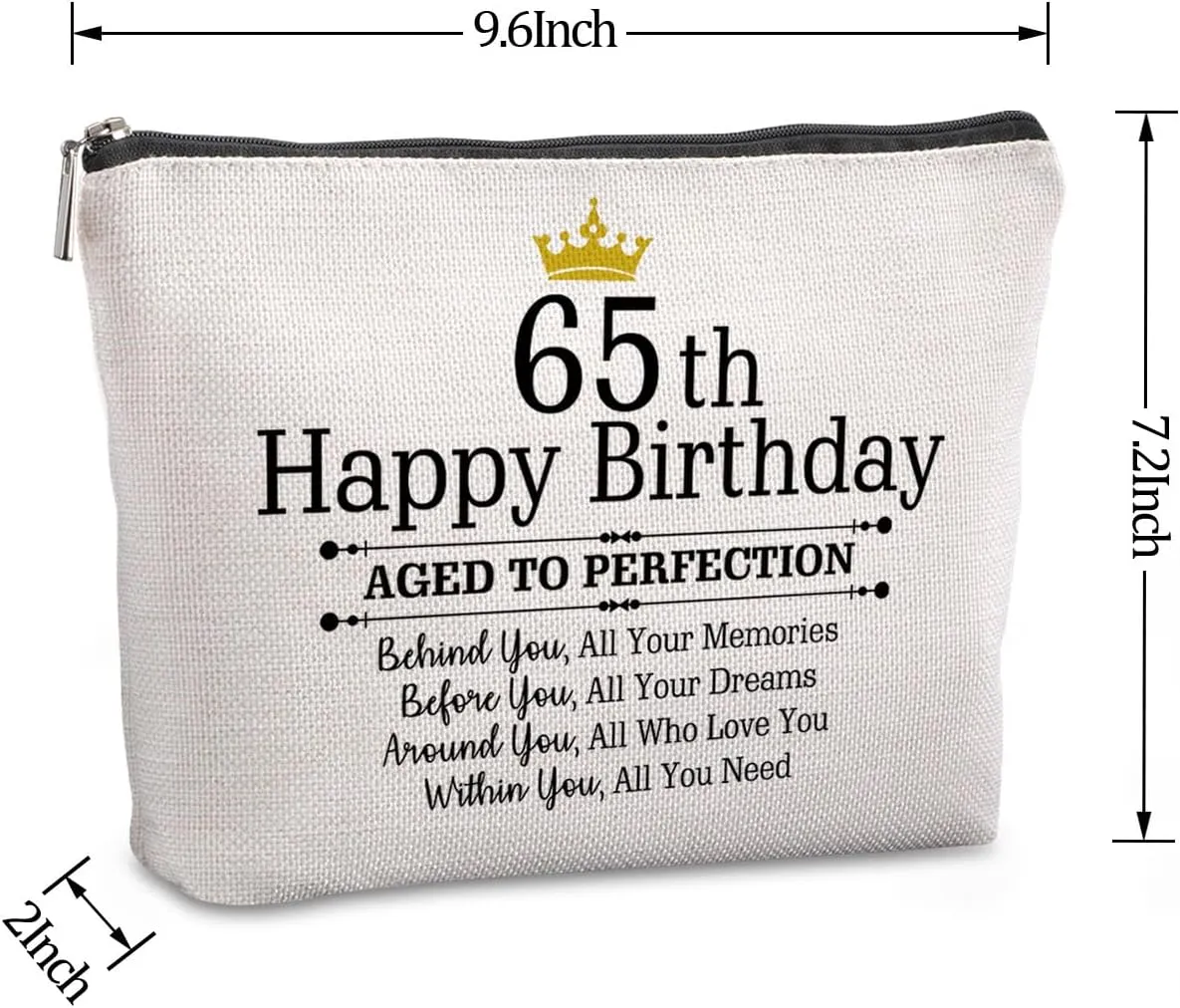 65th Birthday Gift: Travel Zipper Makeup Bag for Women - Mom, Grandmother, Aunt, Friend