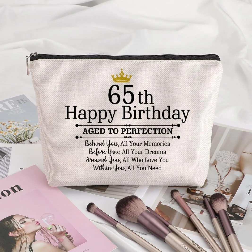 65th Birthday Gift: Travel Zipper Makeup Bag for Women - Mom, Grandmother, Aunt, Friend