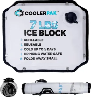 7lb, 10lb, 15lb Refillable Reusable Ice Pack – Stays Cold for Up to 5 Days – Non-Toxic, Leakproof, and Suitable for Potable Drinking Water – Built Tough, Rolls Up for Easy Storage