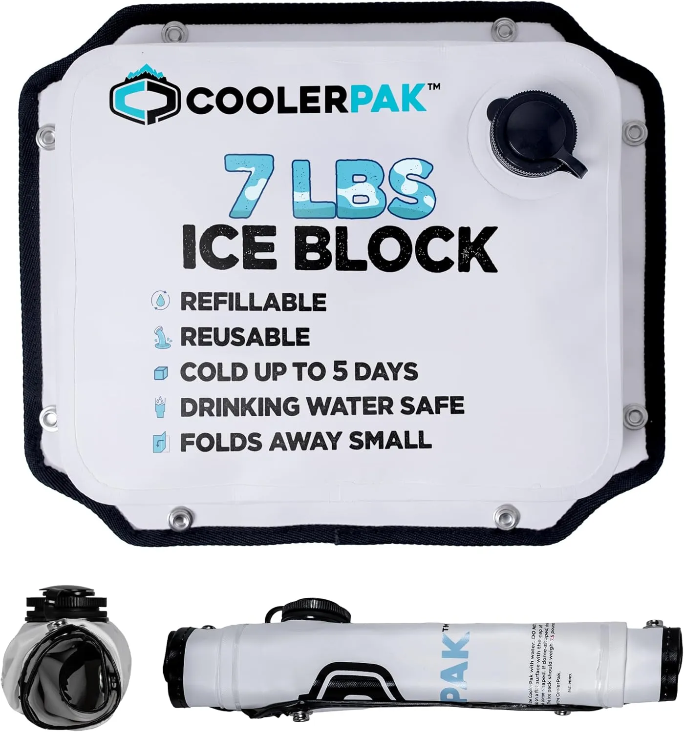 7lb, 10lb, 15lb Refillable Reusable Ice Pack – Stays Cold for Up to 5 Days – Non-Toxic, Leakproof, and Suitable for Potable Drinking Water – Built Tough, Rolls Up for Easy Storage