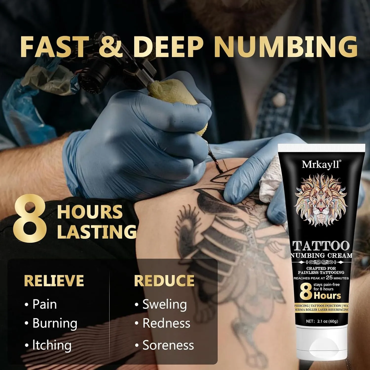 8 Hours Maximum Strength Tattoo Numbing Cream,Painless Tattoo Numbing Cream for Tattooing, Piercing, Waxing & Injections,Hemorrhoid Treatment(2.1 Fl Oz)
