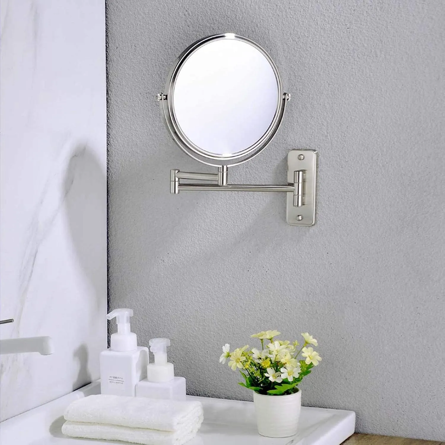8 Inch Wall Mounted Makeup Mirror, 3X/5X/7X/10X Magnification Makeup Mirror Adjustable Height Double-Sided Mirrors for Bathroom Vanity, for Bedroom/Hotel(C,3X)