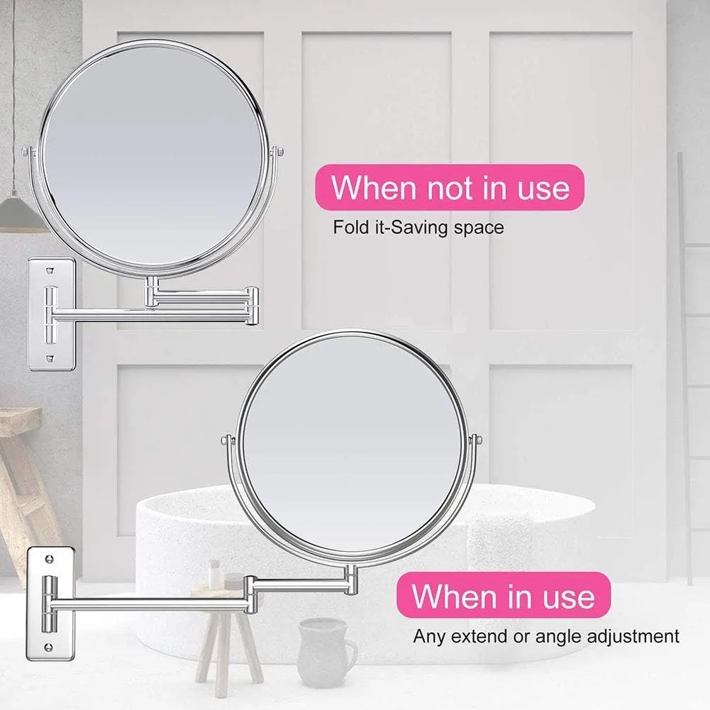 8 Inch Wall Mounted Makeup Mirror, 3X/5X/7X/10X Magnification Makeup Mirror Adjustable Height Double-Sided Mirrors for Bathroom Vanity, for Bedroom/Hotel(C,3X)