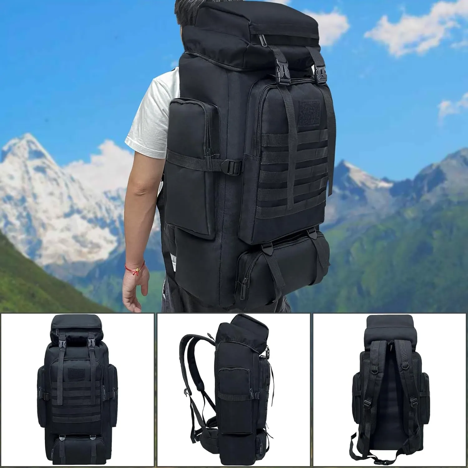 80L 100 Liters Camping Hiking Military Tactical Backpack,Water Resistant Large Travel Daypacks Outdoor MOLLE Rucksack