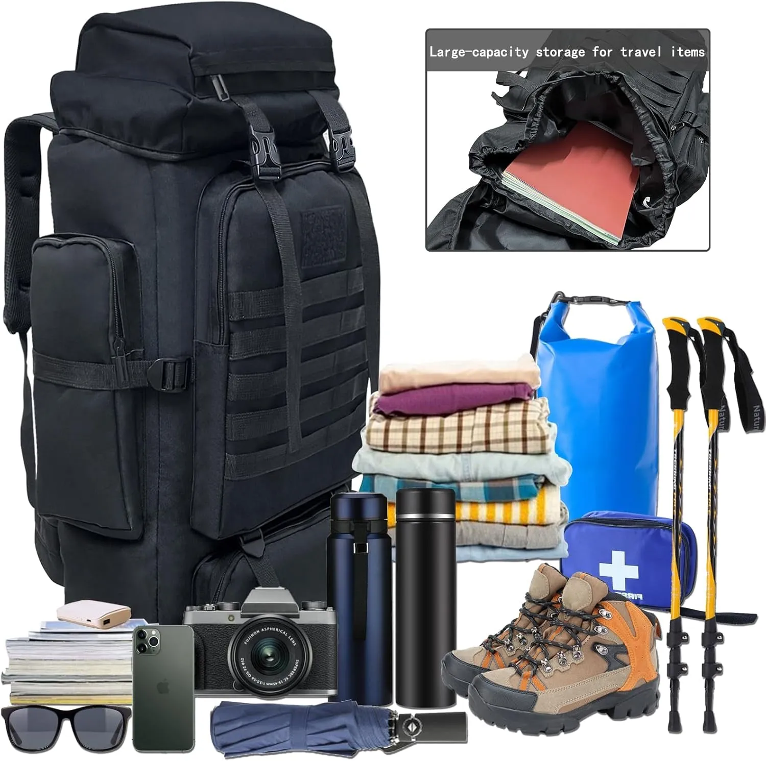 80L 100 Liters Camping Hiking Military Tactical Backpack,Water Resistant Large Travel Daypacks Outdoor MOLLE Rucksack