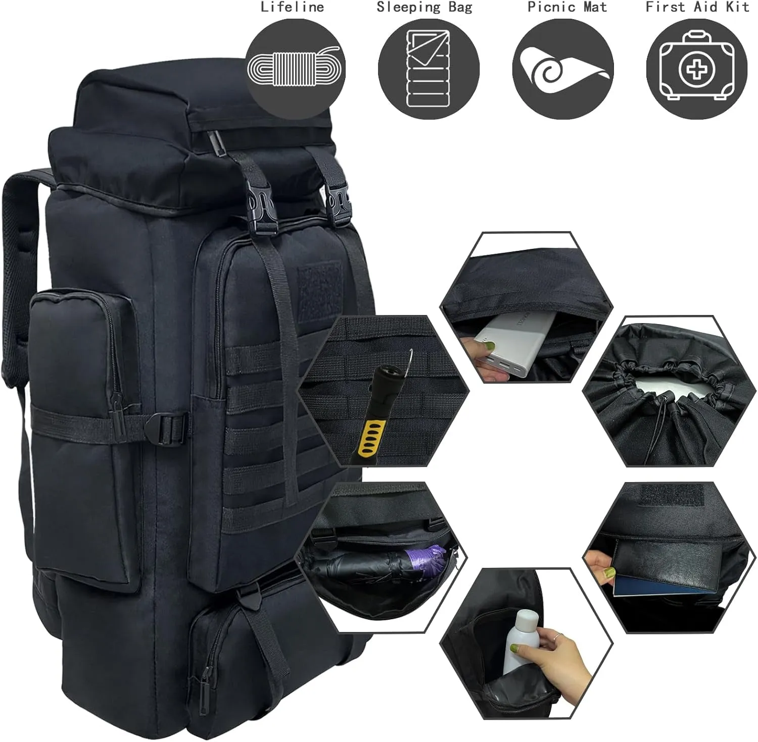 80L 100 Liters Camping Hiking Military Tactical Backpack,Water Resistant Large Travel Daypacks Outdoor MOLLE Rucksack