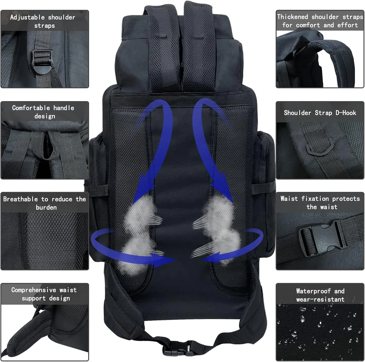 80L 100 Liters Camping Hiking Military Tactical Backpack,Water Resistant Large Travel Daypacks Outdoor MOLLE Rucksack