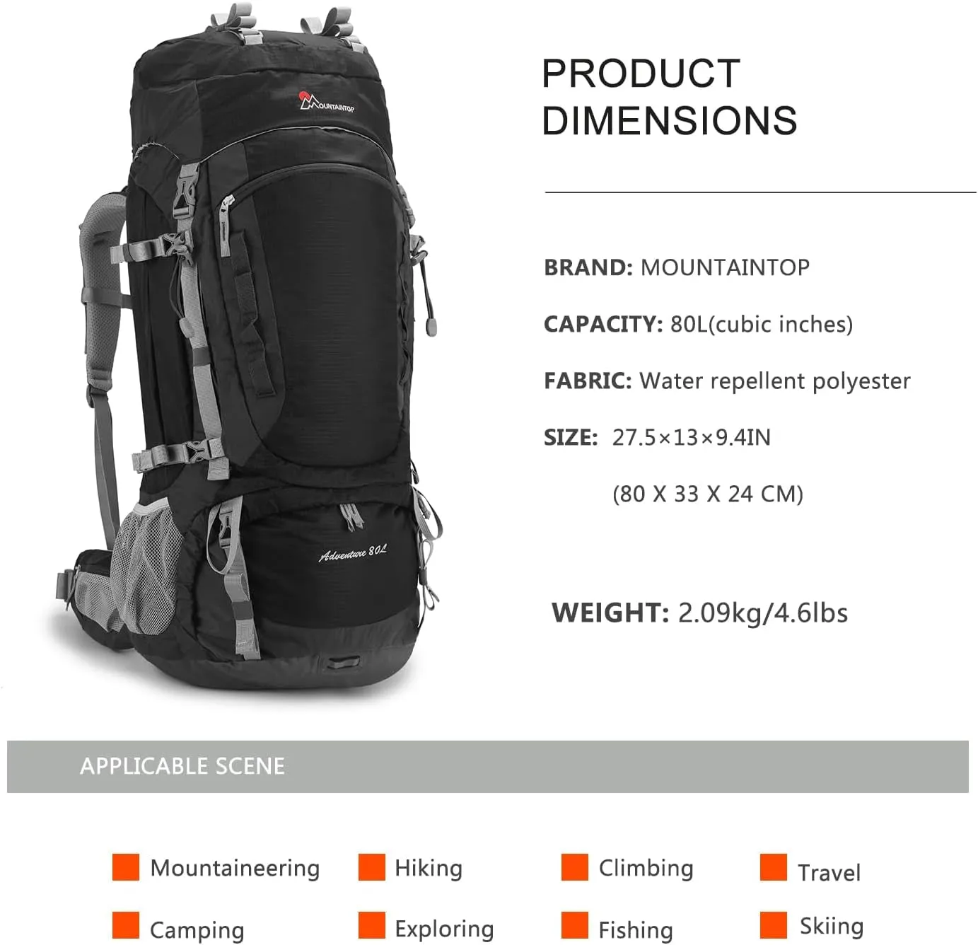 80L Internal Frame Backpack for Man & Women Backpacking Hiking Backpack with Rain Cover