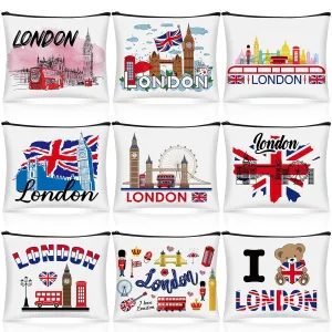9 Pcs London Cosmetic Bag New York Souvenir Zipper Pouch Los Angeles Souvenir Gifts Italy Paris Broadway Alaska Makeup Purse for Girls Women Traveler Birthday Christmas Party Favors