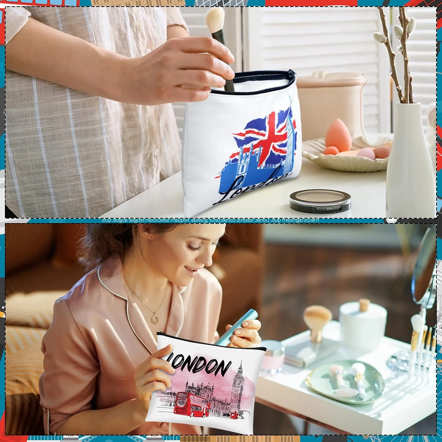 9 Pcs London Cosmetic Bag New York Souvenir Zipper Pouch Los Angeles Souvenir Gifts Italy Paris Broadway Alaska Makeup Purse for Girls Women Traveler Birthday Christmas Party Favors