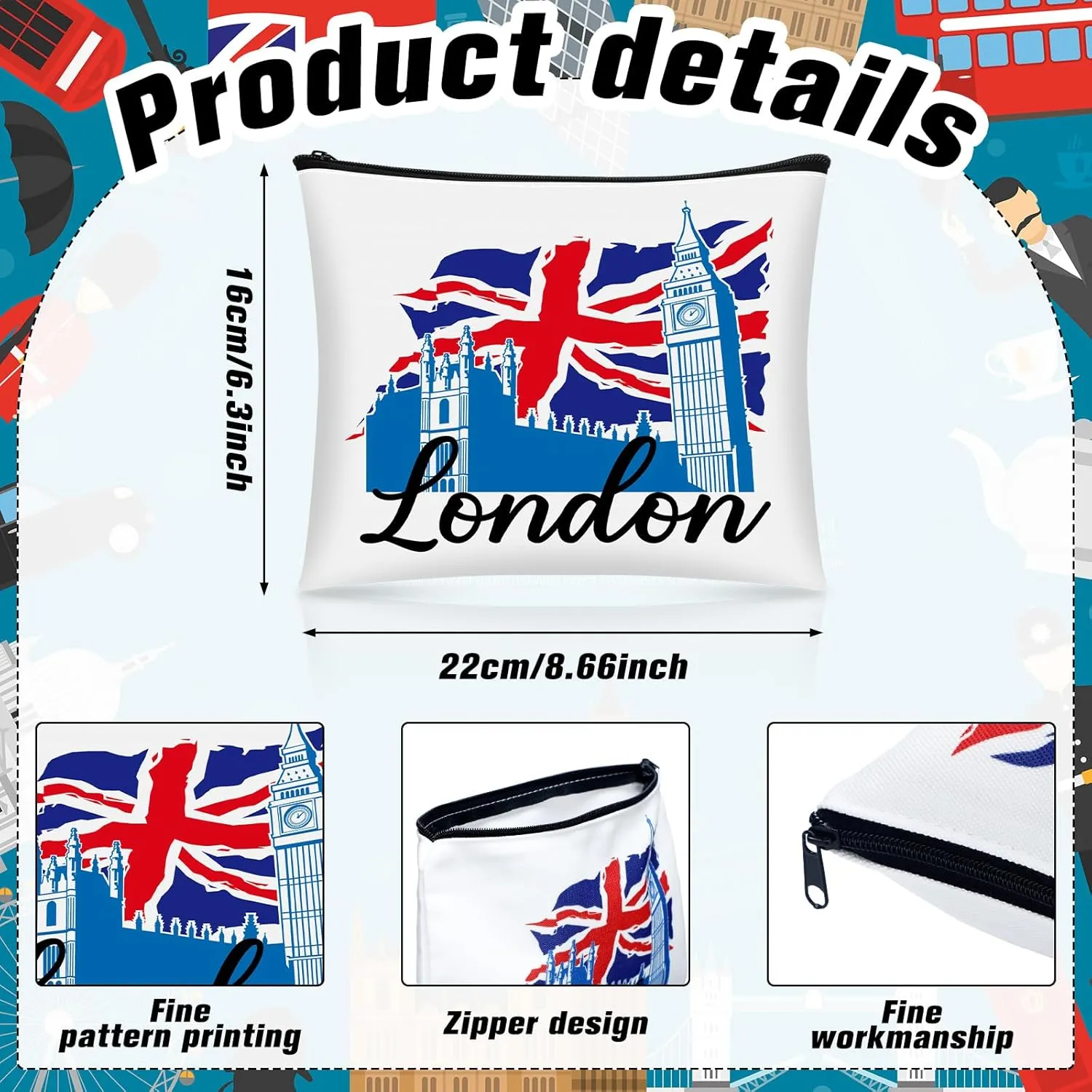 9 Pcs London Cosmetic Bag New York Souvenir Zipper Pouch Los Angeles Souvenir Gifts Italy Paris Broadway Alaska Makeup Purse for Girls Women Traveler Birthday Christmas Party Favors