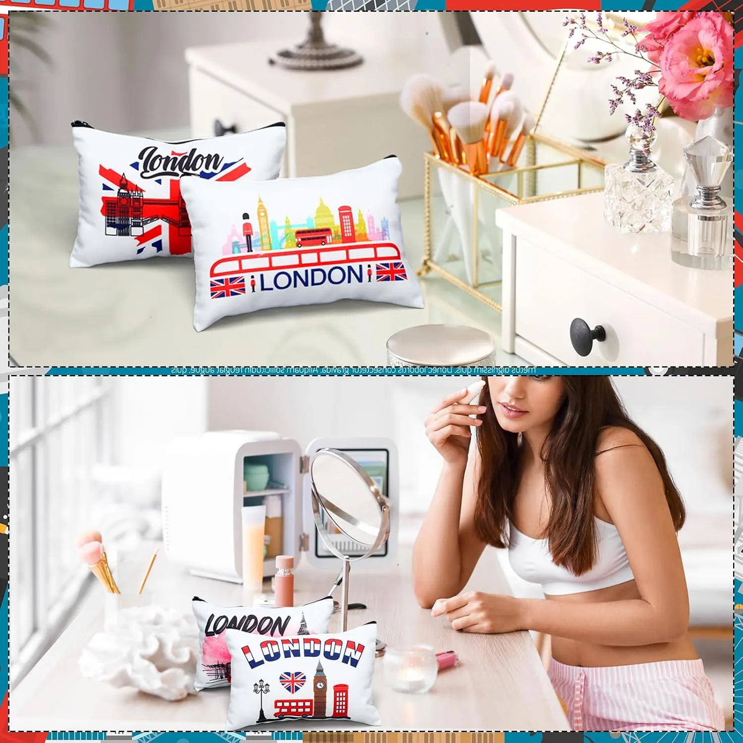 9 Pcs London Cosmetic Bag New York Souvenir Zipper Pouch Los Angeles Souvenir Gifts Italy Paris Broadway Alaska Makeup Purse for Girls Women Traveler Birthday Christmas Party Favors