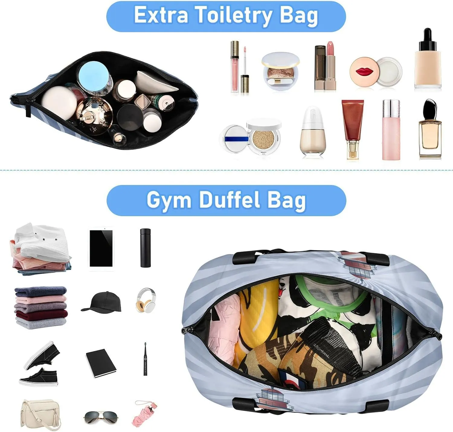 A Candy Cane Lighthouse Illuminating the Night Ocean Foldable Travel Bag, Camping Luggage bag, Portable Gym Bag, Sports Bag, Toiletry Bag with Handles Adjustable Shoulder Strap