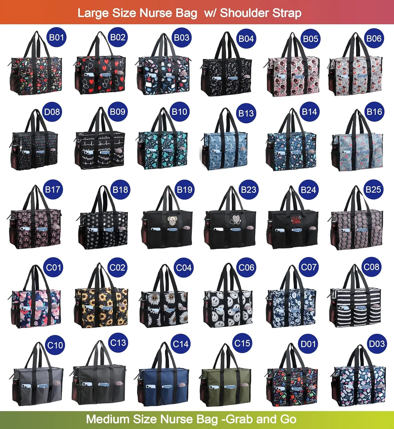 ABAMERICA Nurse Bags for Work: Multiple Pockets, Waterproof, Organizing Zip Top Clinical Bag for Nursing Students