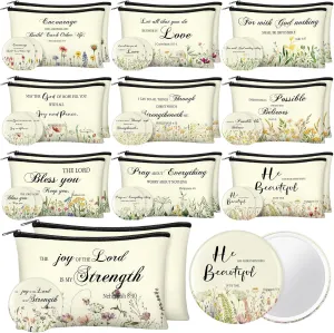 Abbylike 40 Pcs Christian Gift for Women Include 20 Bible Verse Makeup Bags 20 Christian Compact Mirrors Inspirational Religious Scripture Gift for Mom Sister Birthday Graduation (Elegant Style)