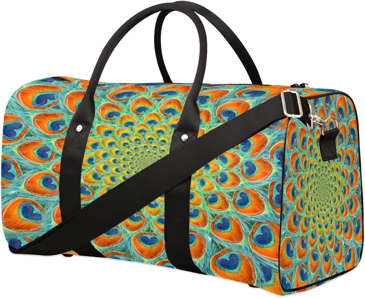 Abstract Art Rotation Feathers Travel Duffel Bag Foldable Weekender Overnight Bag Waterproof Carry on Luggage Handle Bag Sports Tote Gym Bag Workout Bag for Women Men Traveling