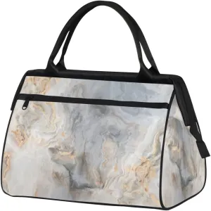 Abstract Gray Gold Marble Weekender Overnight Bag for Women Waterproof Carry On Travel Duffle Bags with Pocket Lightweight Sports Gym Tote Bag Large Luggage Workout Personal Item Hospital Bags