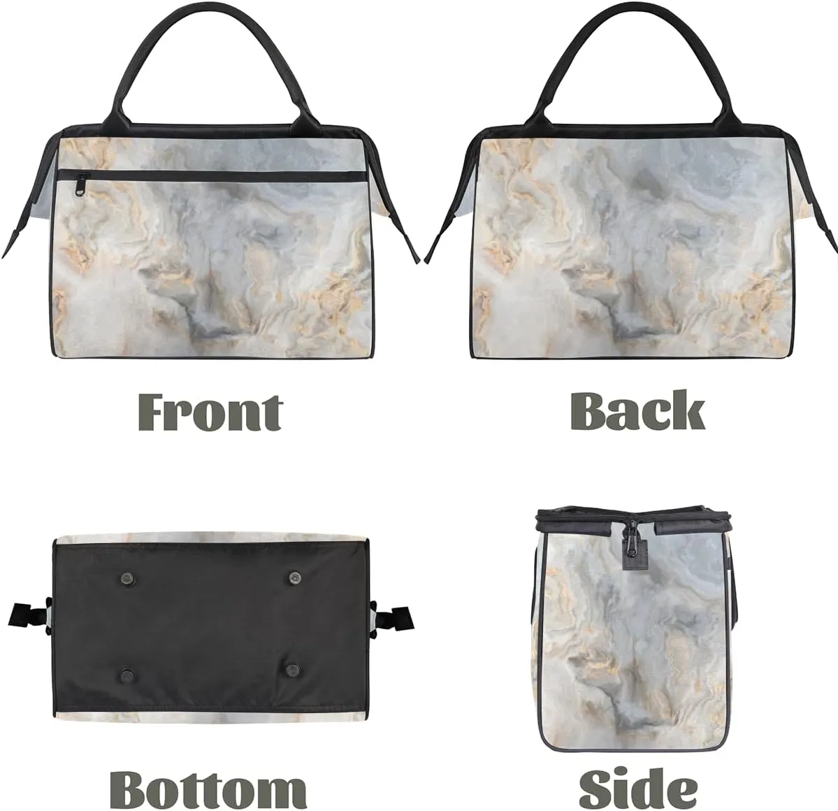 Abstract Gray Gold Marble Weekender Overnight Bag for Women Waterproof Carry On Travel Duffle Bags with Pocket Lightweight Sports Gym Tote Bag Large Luggage Workout Personal Item Hospital Bags