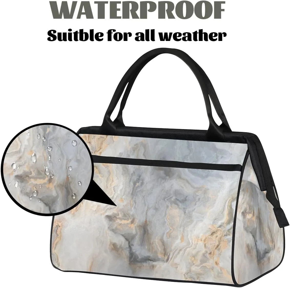 Abstract Gray Gold Marble Weekender Overnight Bag for Women Waterproof Carry On Travel Duffle Bags with Pocket Lightweight Sports Gym Tote Bag Large Luggage Workout Personal Item Hospital Bags
