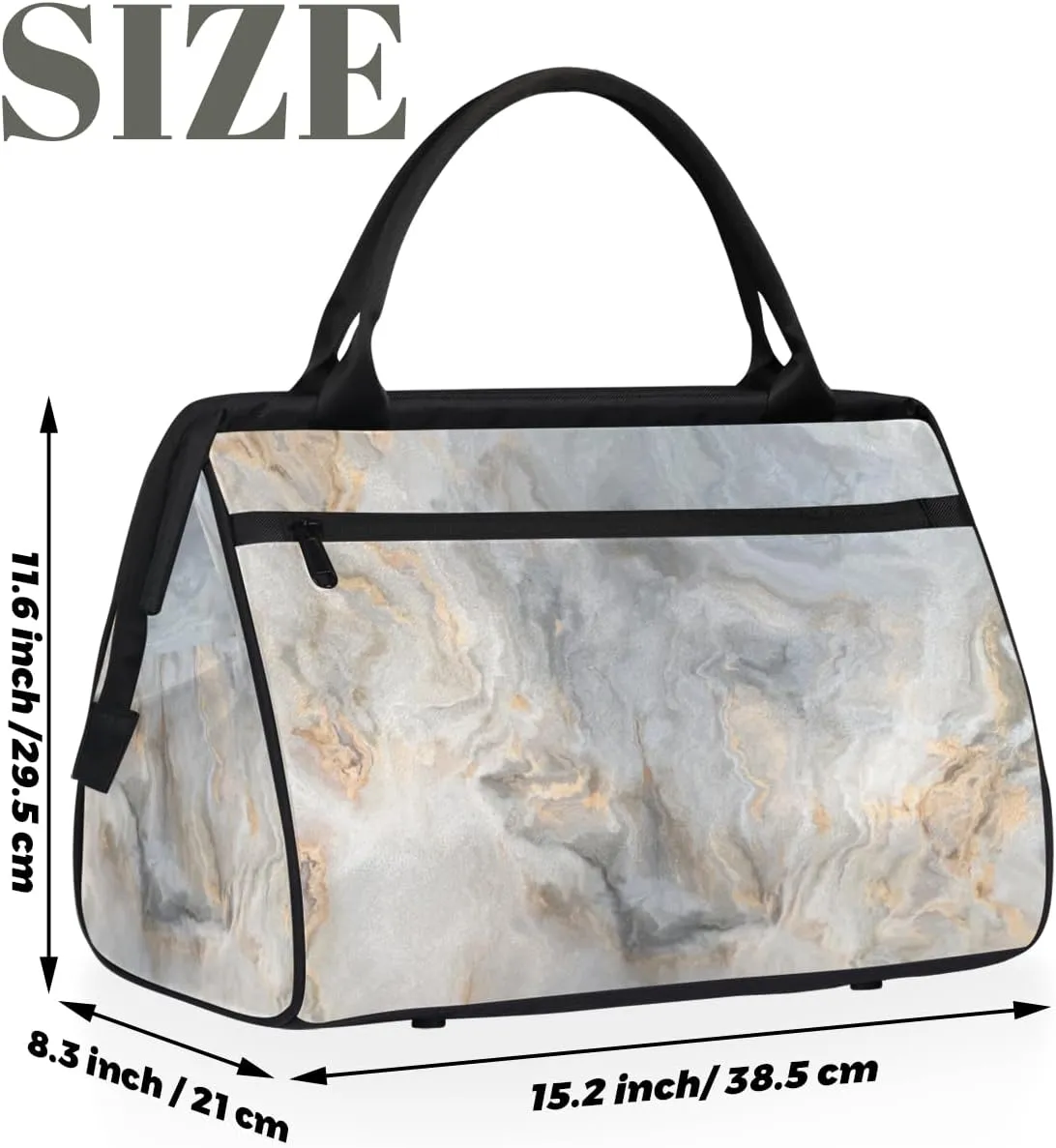 Abstract Gray Gold Marble Weekender Overnight Bag for Women Waterproof Carry On Travel Duffle Bags with Pocket Lightweight Sports Gym Tote Bag Large Luggage Workout Personal Item Hospital Bags