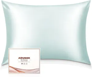 Adubor Silk Pillowcase - Mulberry Silk Pillow Case, 23 Momme 6A Grade Fibers, 900 Thread Count, Silk Pillow Cases for Hair and Skin Health, with Hidden Zipper (Standard 20''×26'', Light Green, 1PC)