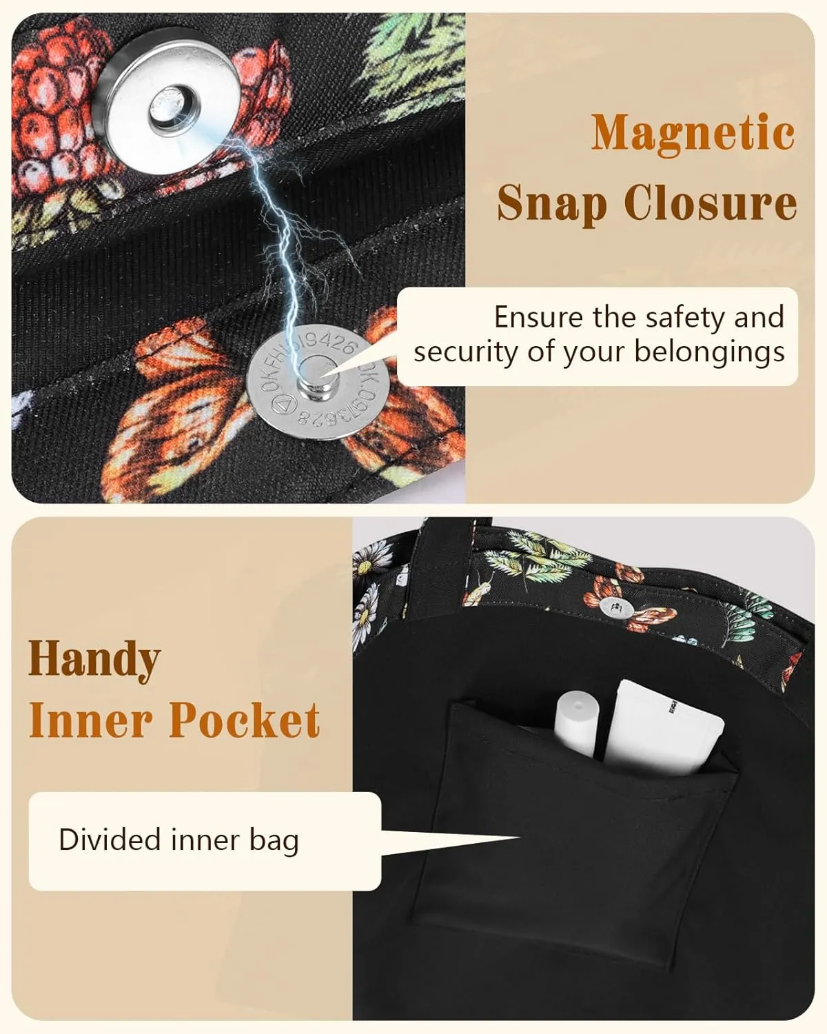 Aesthetic Cotton Tote Bag for Women - Reusable Shoulder Bag with Buckle Fabric Bag for Gym, Travel, Work