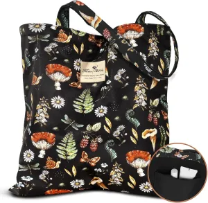 Aesthetic Cotton Tote Bag for Women - Reusable Shoulder Bag with Buckle Fabric Bag for Gym, Travel, Work