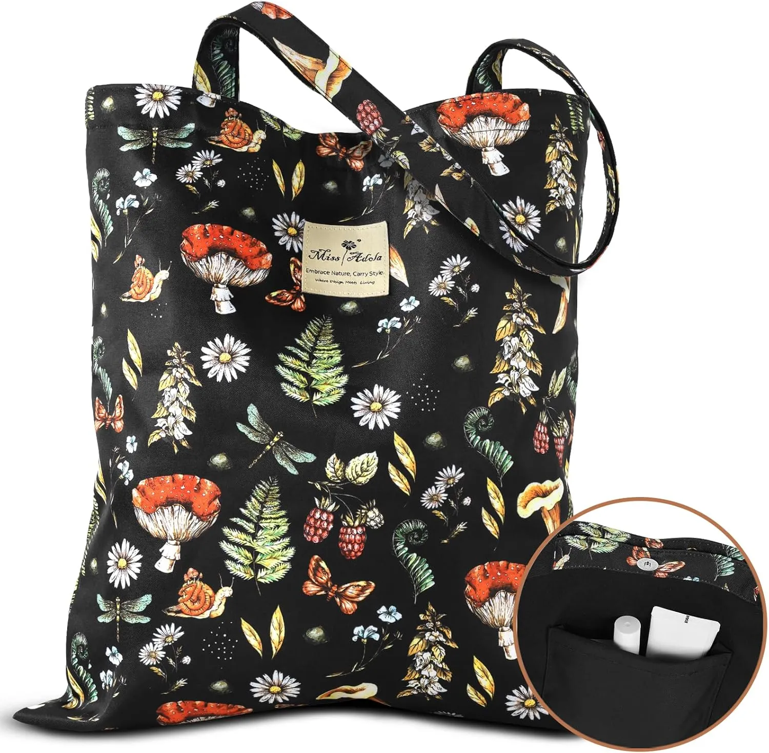 Aesthetic Cotton Tote Bag for Women - Reusable Shoulder Bag with Buckle Fabric Bag for Gym, Travel, Work