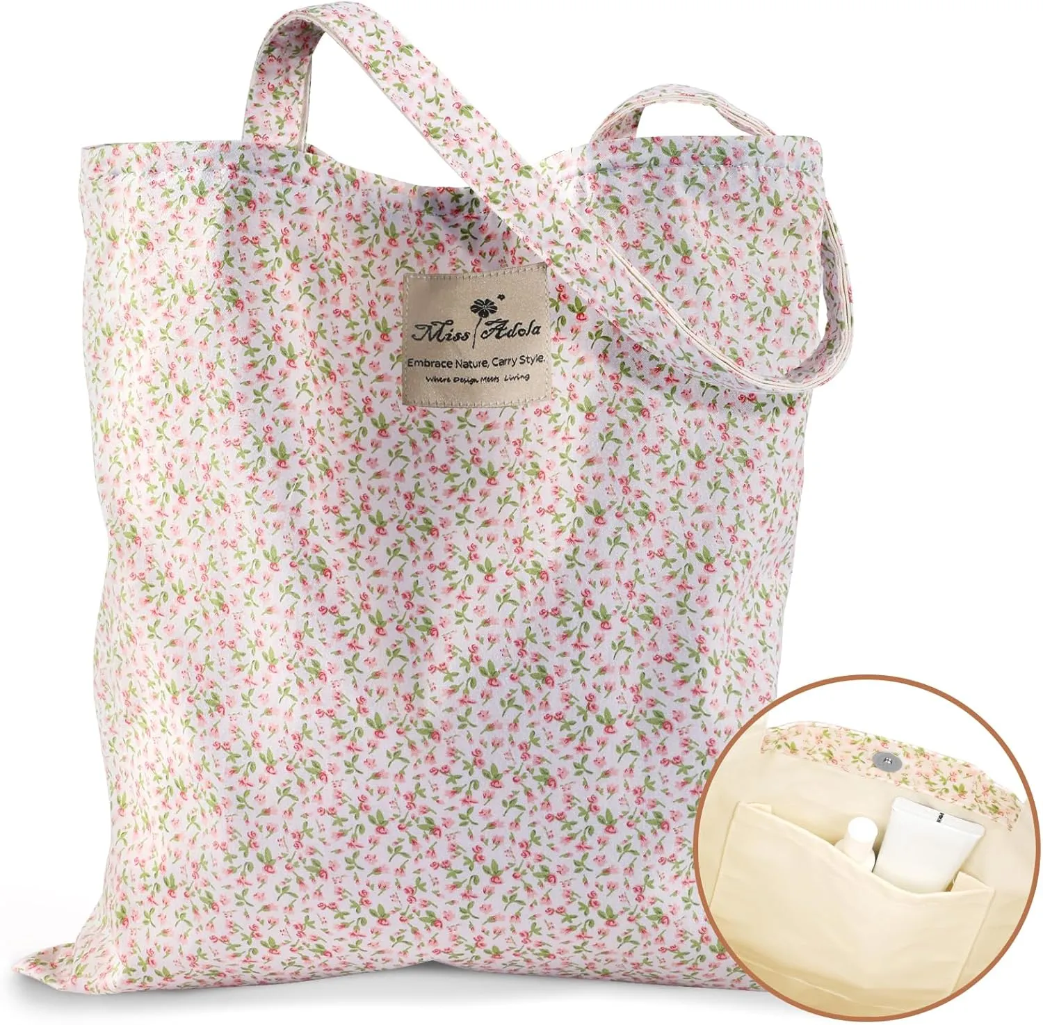 Aesthetic Cotton Tote Bag for Women - Reusable Shoulder Bag with Buckle Fabric Bag for Gym, Travel, Work