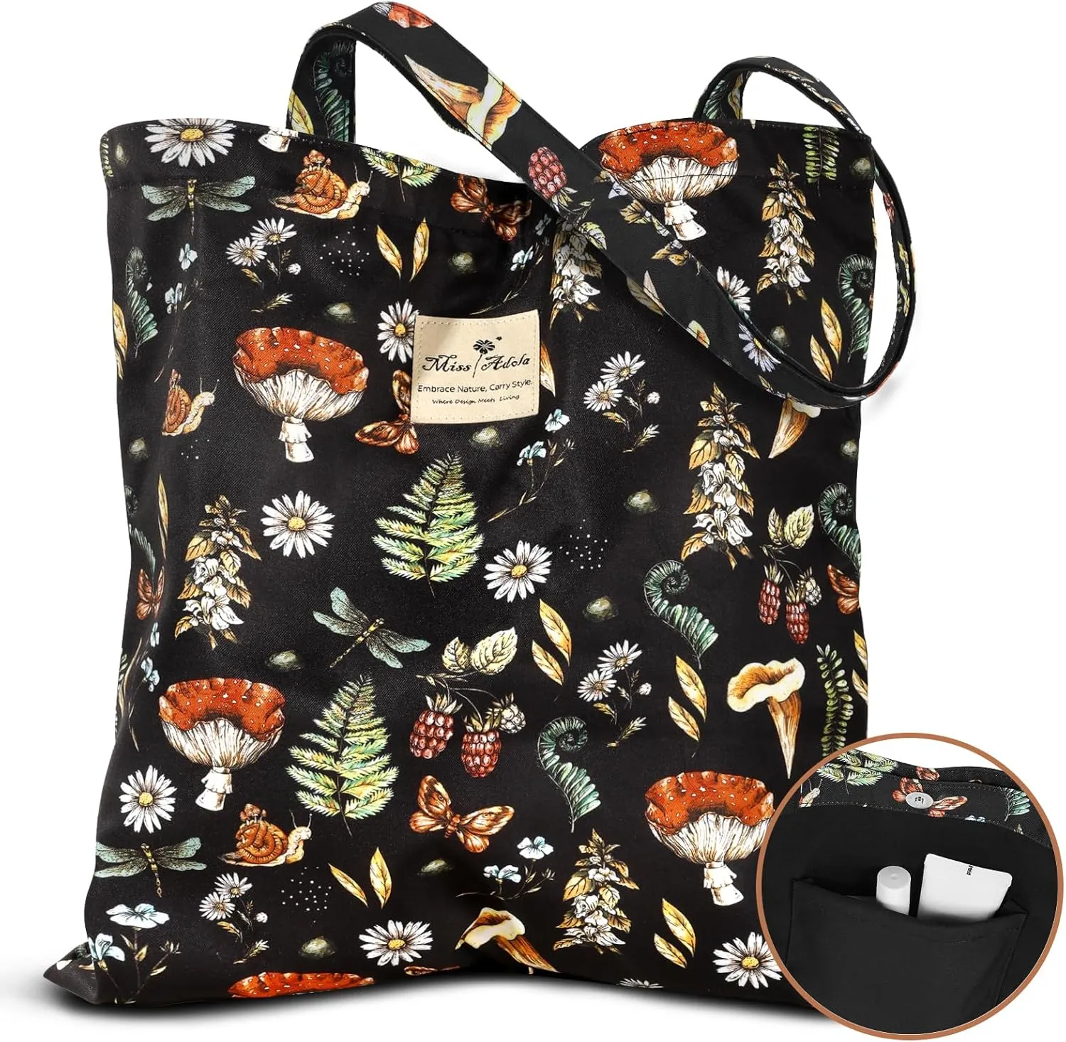 Aesthetic Cotton Tote Bag for Women - Reusable Shoulder Bag with Buckle Fabric Bag for Gym, Travel, Work