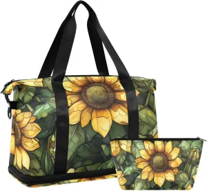 Aesthetic Sunflower Wasteland Style Large Bag Weekender Overnight Bag with Adjustable Strap for Sports Large Capacity