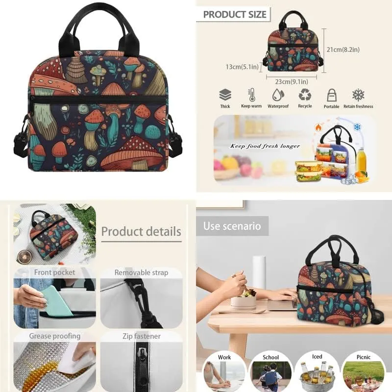 Aesthetics Mushroom Schoolbag 3 Piece Set Schoolbag/Hand Drawn Mushroom Crossbody Reusable Lunch Bag/Cute Plant Multi Slot Pencil Bag Students Packs Satchel Kids