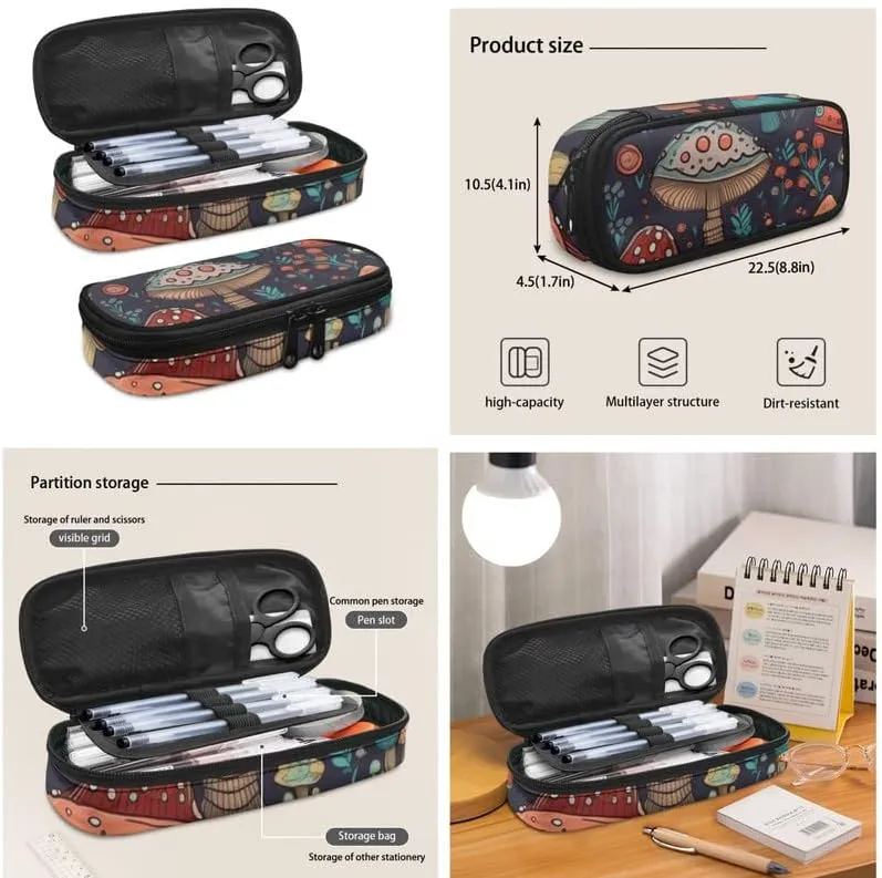 Aesthetics Mushroom Schoolbag 3 Piece Set Schoolbag/Hand Drawn Mushroom Crossbody Reusable Lunch Bag/Cute Plant Multi Slot Pencil Bag Students Packs Satchel Kids