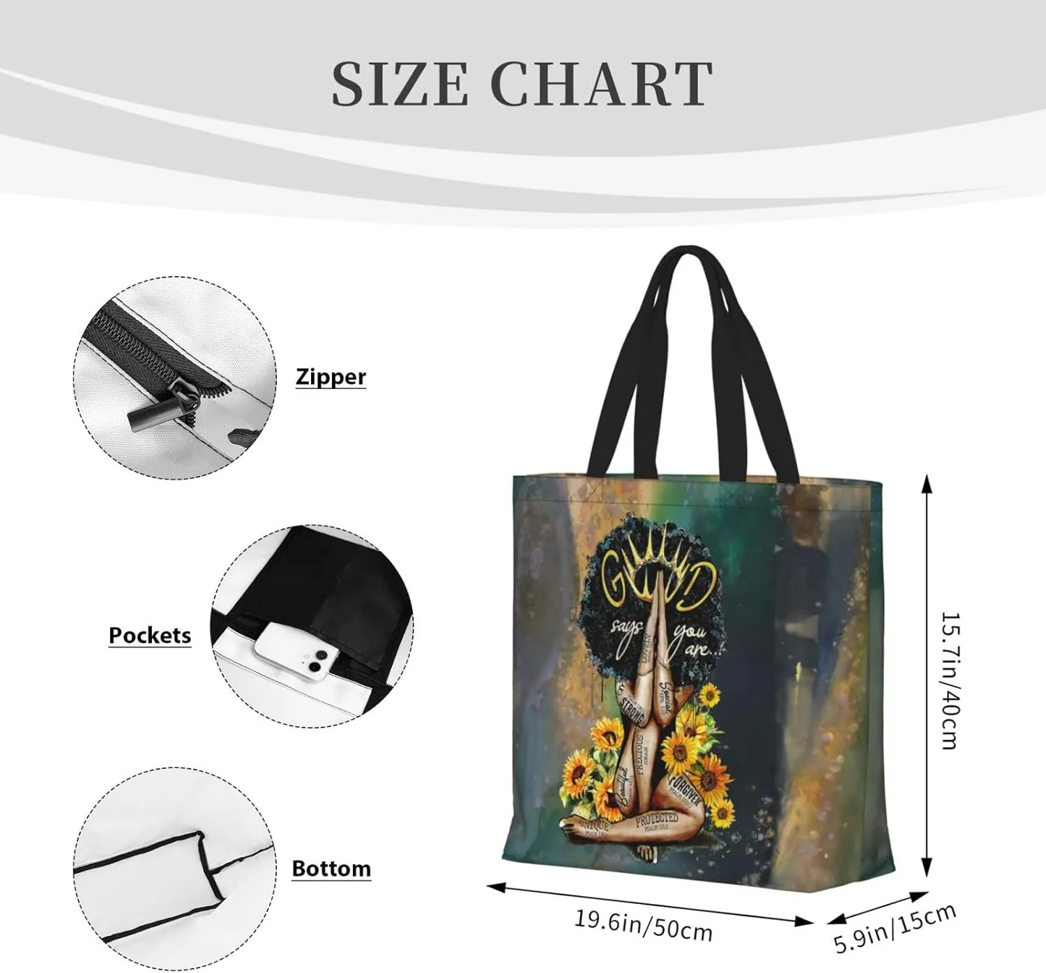 African American Tote Bags For Women Black Art Tote Afro Black Girl Magic Handbags For Gym School Travel