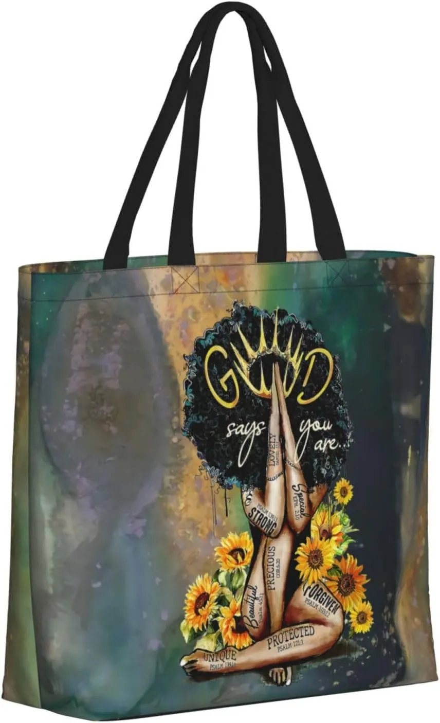 African American Tote Bags For Women Black Art Tote Afro Black Girl Magic Handbags For Gym School Travel
