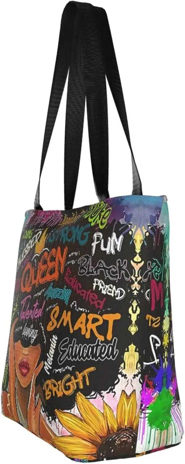 African American Woman Tote Bag Black Girl Shoulder Bag Afro Handbag Beach Bag for Adults Students Office Travel
